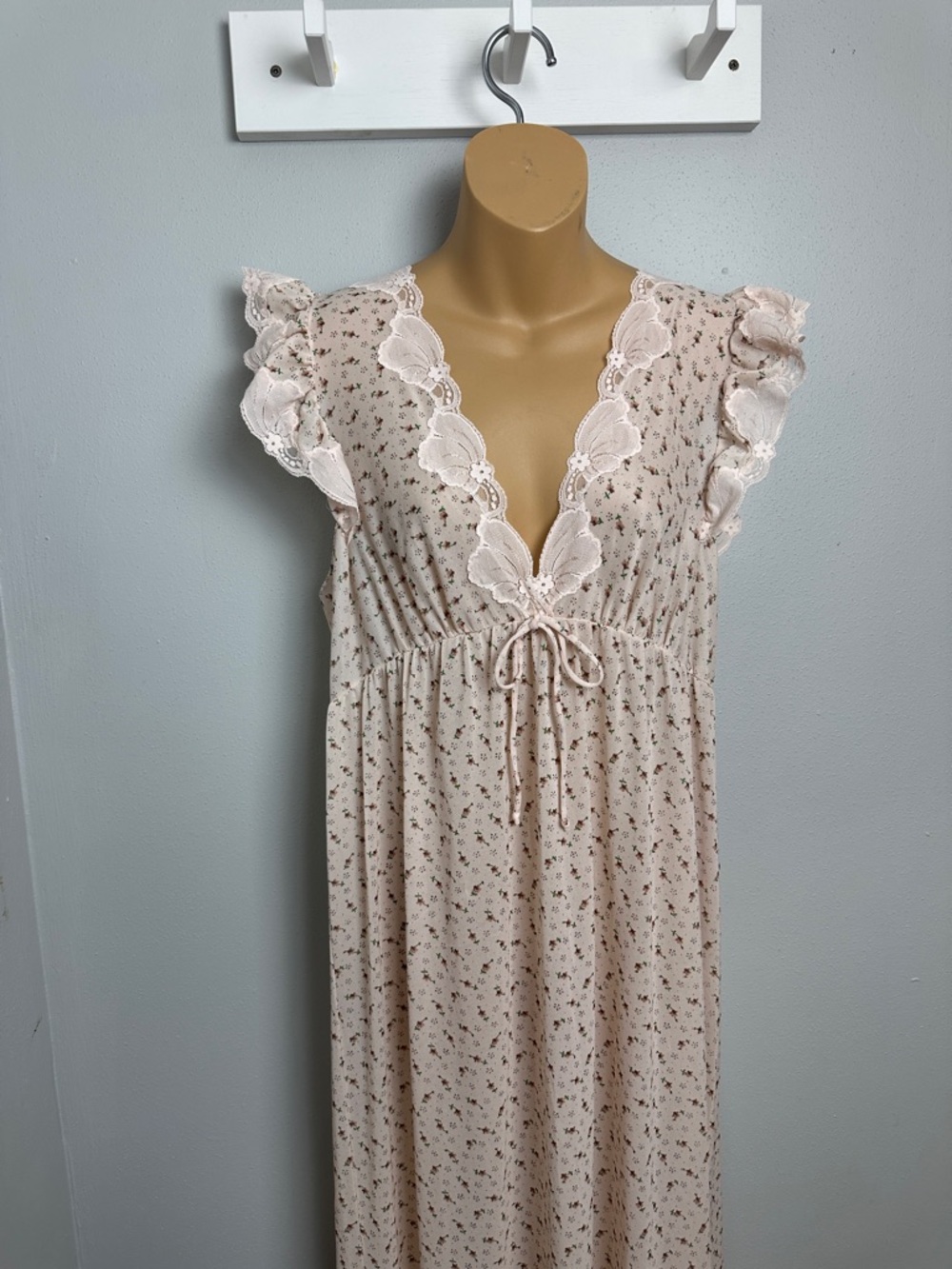 Lorraine Vintage Coquette Sheer Blush Floral Night Dress